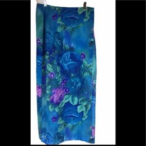 NWT Vintage Blue Floral Wrap Midi Skirt 12